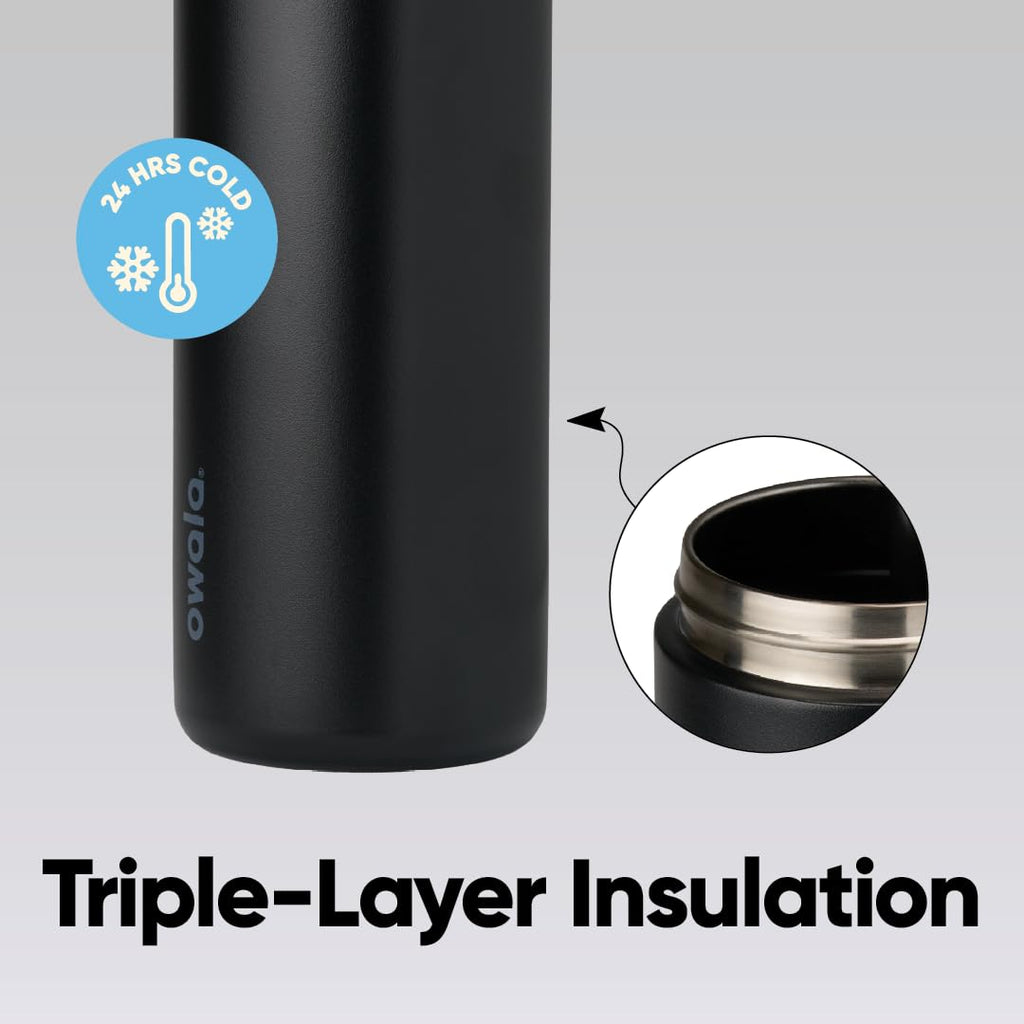 Owala FreeSip Insulated Stainless Steel Water Bottle with Straw, BPA-Free Sports Water Bottle, Great for Travel, 24 Oz, Very, Very Dark