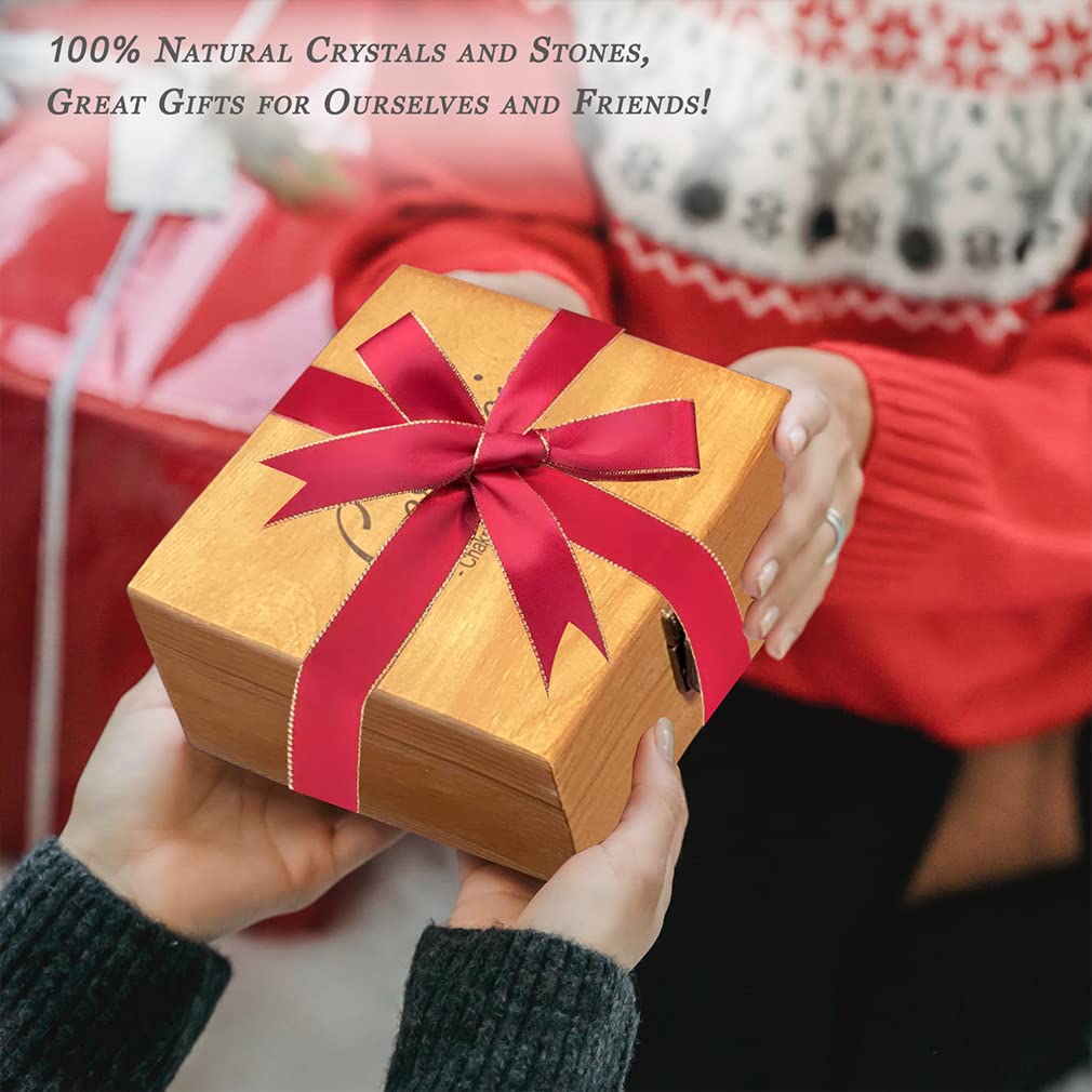 30 PCS Crystals and Stones Set, Natural Raw Healing Crystals and Tumbled Chakra Stones, Premium Protection Crystal Gift Kit Display in Wooden Box with Info Guide, Meditation, Yoga, Home Decor