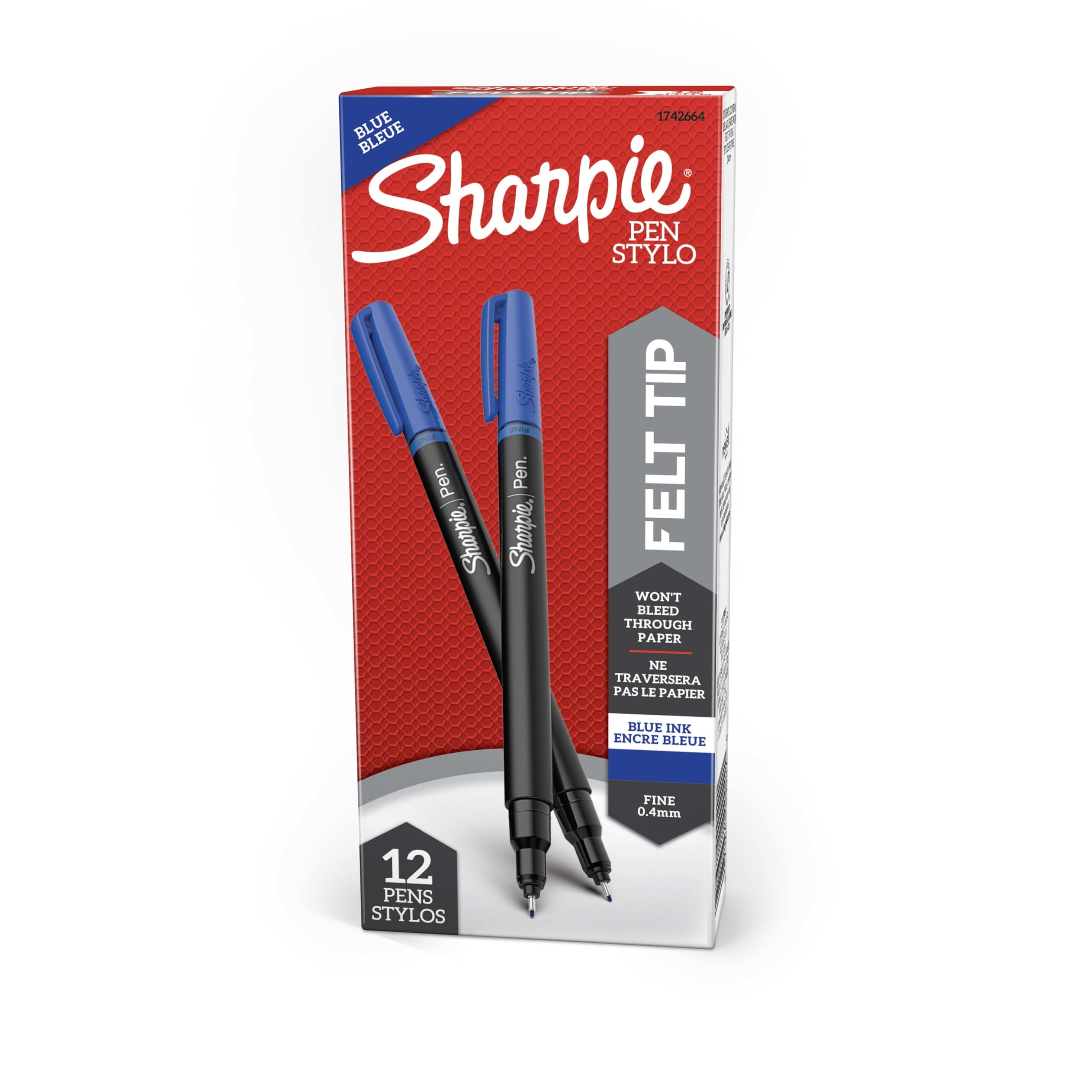 Sharpie Felt Tip Pens, Fine Point (0.4mm), Blue, 12 Count
